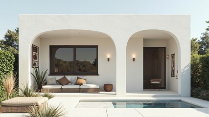 Modern Minimalist Outdoor Living Space with Pool and Arch Design
