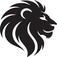 A black silhouette of a lion's head with a prominent mane against a plain white background image