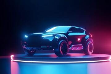 modern suv car on podium display by generative ai