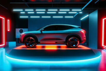 modern suv car on podium display by generative ai