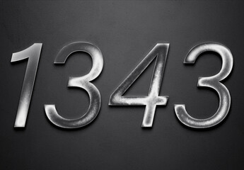 Chrome metal 3D number design of 1343 on grey background.