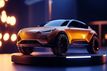 modern suv car on podium display by generative ai