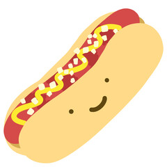 Cute Cartoon Hotdog with Mustard and Onion – Flat Vector Illustration