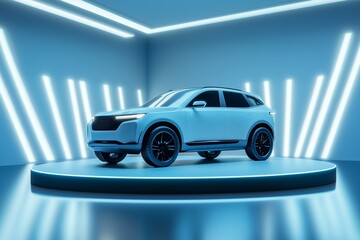 modern suv car on podium display by generative ai