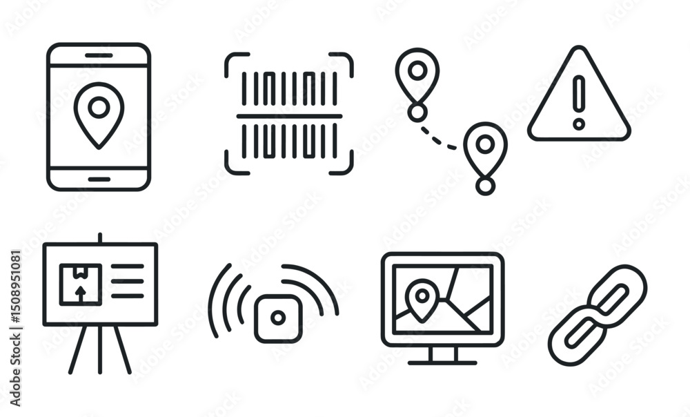 Poster location and navigation icon set for modern digital applications