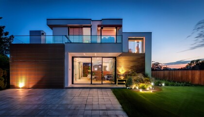 modern smart home with glowing windows and connected devices