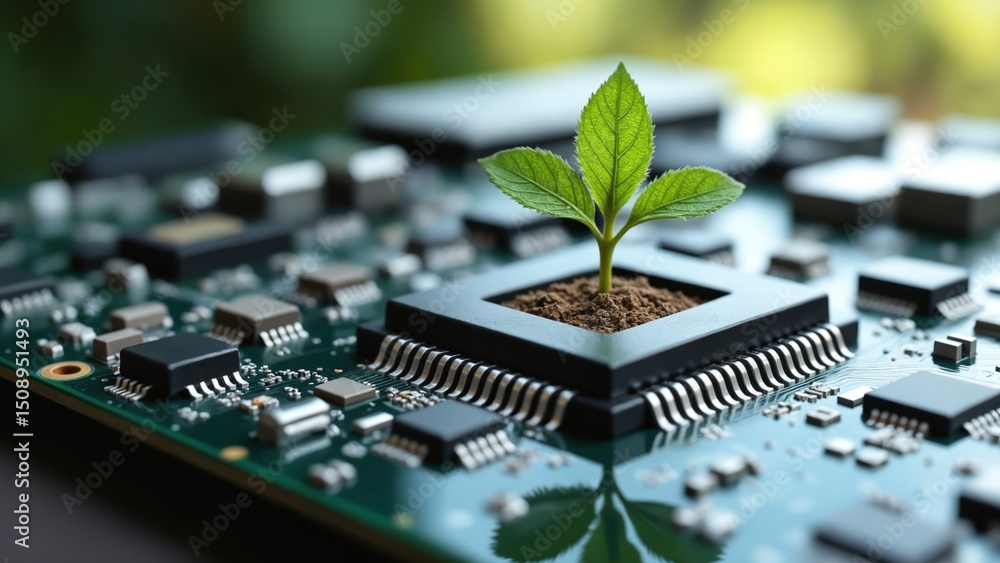 Poster microchip with leaf growing from center