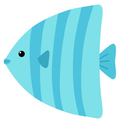 Cute Blue Striped Tropical Fish – Flat Vector Illustration