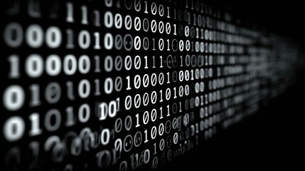 A 4K photo of binary code consisting of zeros and ones representing digital information, technology, data, coding.