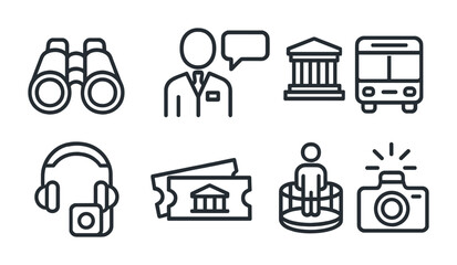 Travel and tourism icons for planning adventures or designing brochures