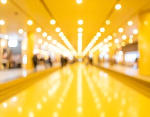 Blurred perspective of a yellow-lit corridor with people