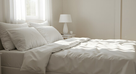 Modern Bedroom with White Bed Sheets and Large Windows
