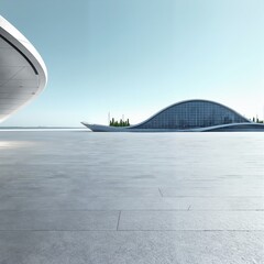 Modern Architectural Structure with Curved Glass Facade and Minimalist Design