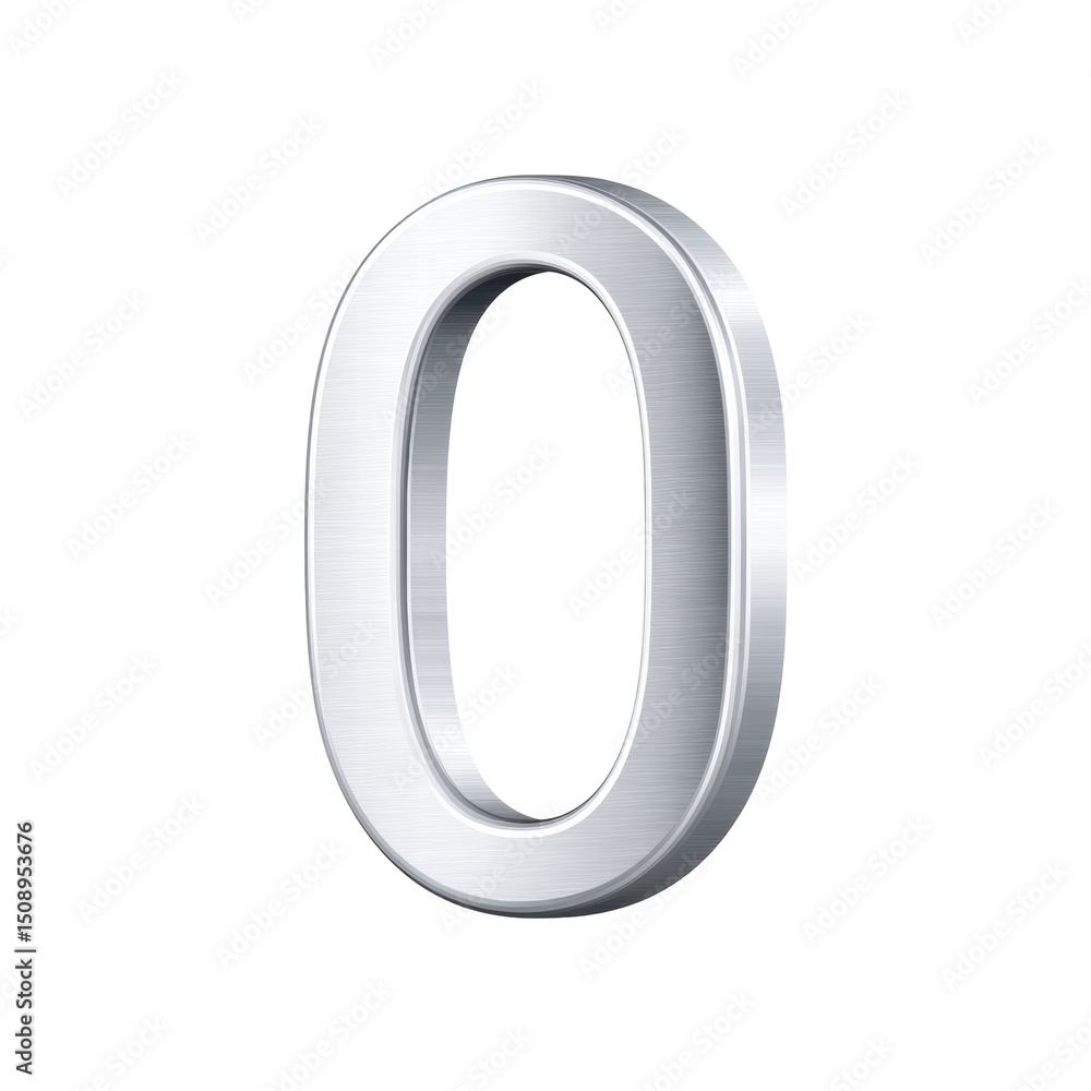 Poster shiny metallic number zero with smooth brushed texture and 3d effect
