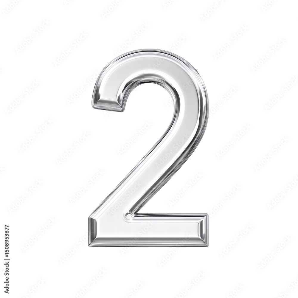 Aufkleber shiny silver number two isolated on transparency background with reflective surface