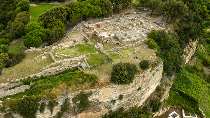 Aerial view of the Temple of Apollo in the archaeological excavations of Cumae, in the province of...