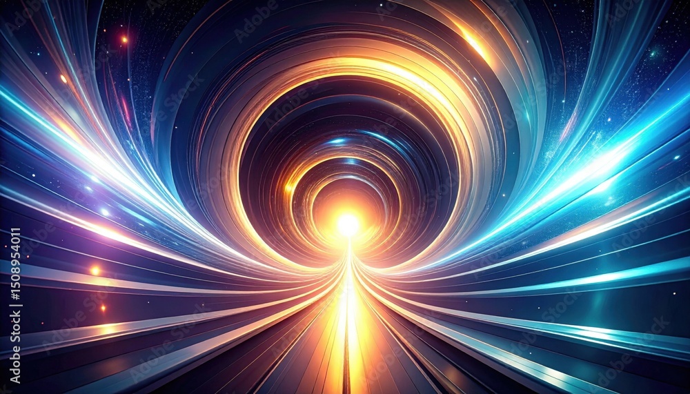 Poster glowing futuristic tunnel with circular patterns