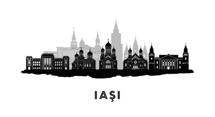 Fototapeta premium Iasi Romania Skyline Black White Vector.