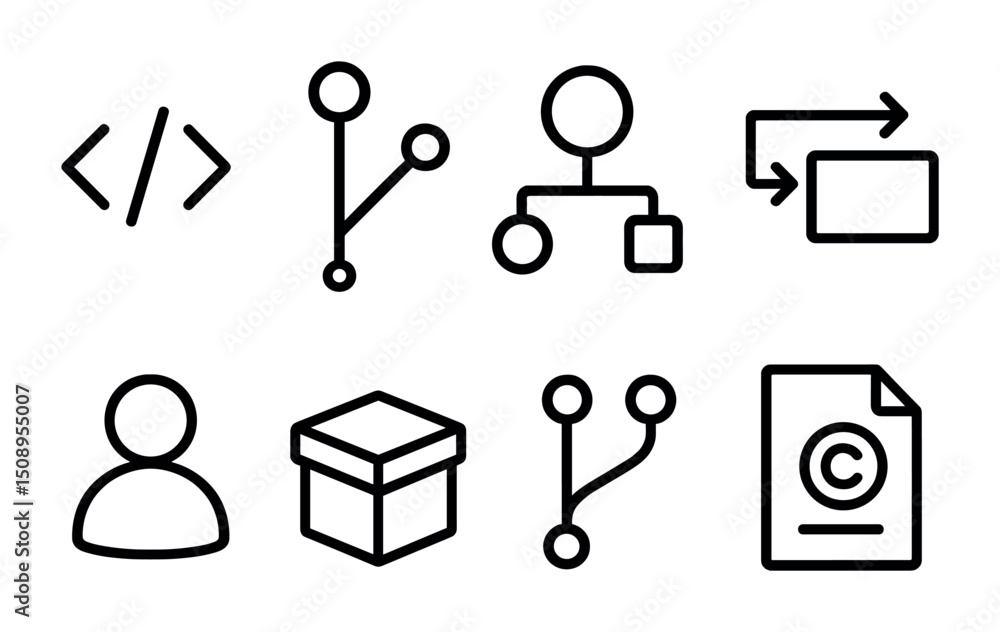 Poster minimalist tech and network icons collection for digital design projects