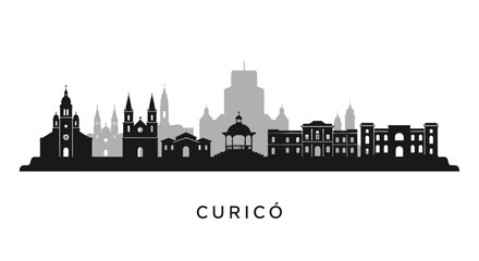 Obraz premium Curic skyline with Chile City silhouette Icon.