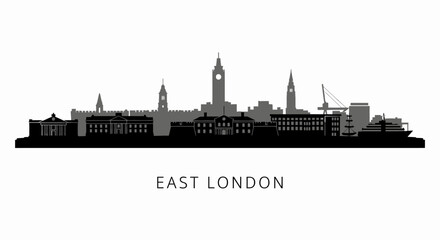 Fototapeta premium East London Skyline with Silhouette, Urban, and Cityscape.
