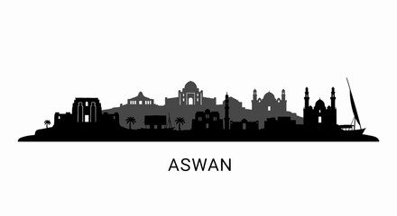 Obraz premium Aswan with Egypt Skyline Silhouette.
