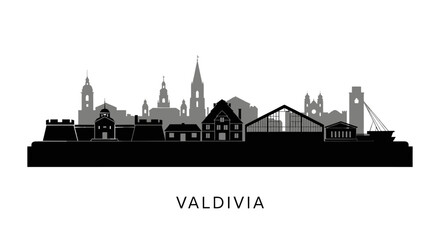 Obraz premium Valdivia Cityscape Black silhouette Chile.