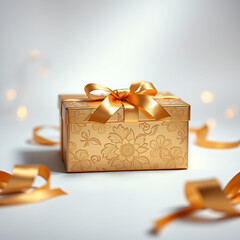 A beautiful golden gift box design with a white background color.