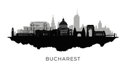 Obraz premium Bucharest Skyline Silhouette Vector Isolated.