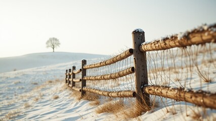 Winter's Embrace: White Field and Curved Fence