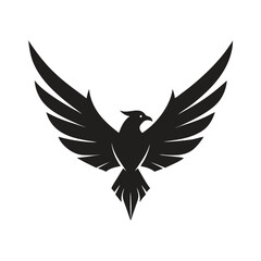 bold black flying bird logo with powerful feathered wings and elegant shape design, Bird logo.