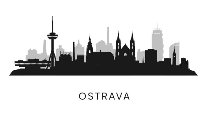 Ostrava Cityscape Silhouette with Czech Republic.