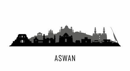 Fototapeta premium Aswan Cityscape Black Silhouette Vector.