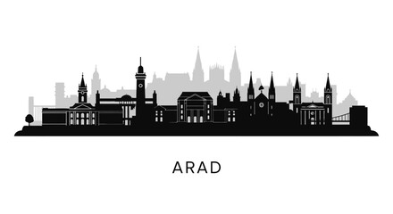 Obraz premium Arad Romania Skyline Silhouette with Vector.