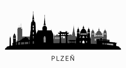 Fototapeta premium Plzen with Czech Republic Skyline Silhouette Vector.
