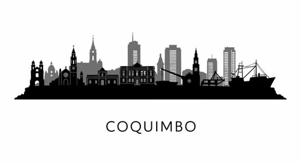 Naklejka premium Coquimbo Skyline Silhouette with Chile City View.