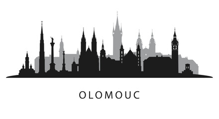 Olomouc city skyline with Czechia, and black silhouette.