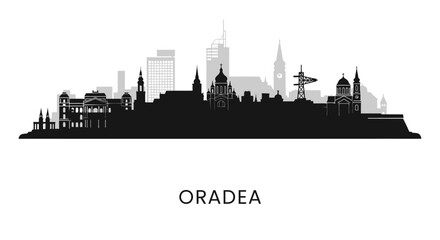 Fototapeta premium Oradea city skyline silhouette with Romania.