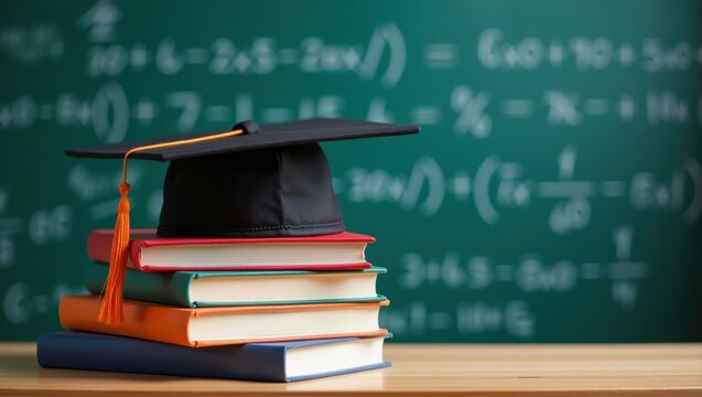Graduation Cap Books Chalkboard Education