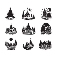 Christmas in July Silhouette Vector Illustration, Solid White Background.