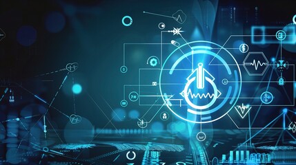 Abstract digital background with medical technology symbols and iconography, it used for themes like modern healthcare, wellness management tech products.