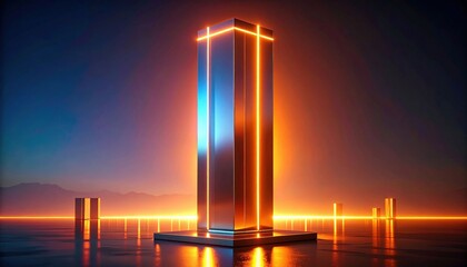 Futuristic Metallic Tower Illuminated At Sunset
