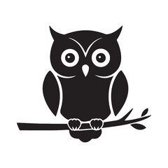 Owl Icon, Cartoon owl silhouettes sitting on tree branches with large expressive eyes,cute owl.