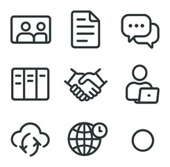 Remote Work Icon Set. Outline icon set of project and task tracking: timeline bar, milestone star,