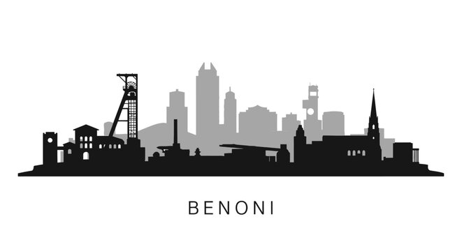 Benoni Skyline Silhouette with South Africa, and City.
