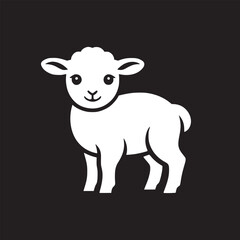 A simple white lamb illustration with a black background in a minimalist cartoon style image