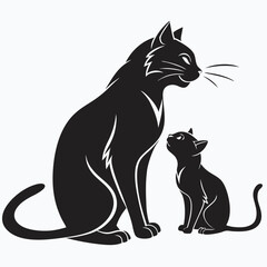 Cat and kitten silhouette vector illustration motherhood feline love and care