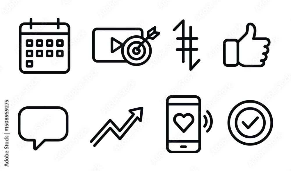 Poster digital communication and productivity icons for web and app design