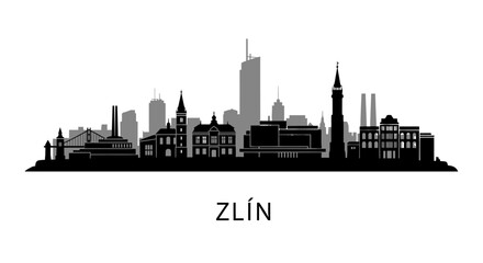 Naklejka premium Zlin Skyline Black and White Silhouette.