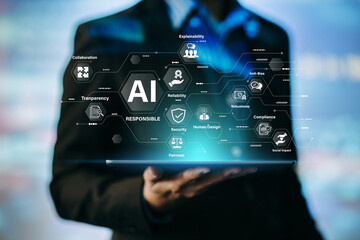 Responsible AI concept with ethical principles and social impact in technology
